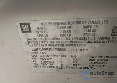 2013 Chevrolet Equinox Ltz from USA, damaged, VIN 2GNALFEK1D6405345